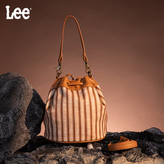 LEE61-002  LEE Striped Canvas Drawstring Hobo Bucket Bag/Crossbody