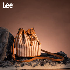 LEE61-002  LEE Striped Canvas Drawstring Hobo Bucket Bag/Crossbody