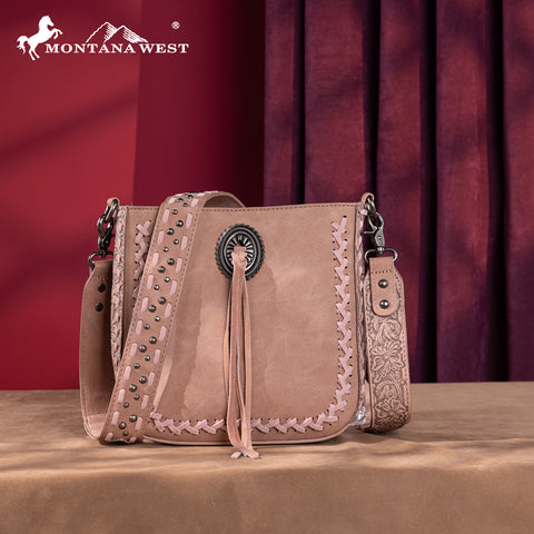 MW1329-8360 Montana West Tooled Collection Crossbody -Dark Pink