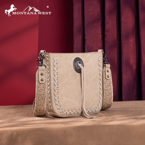 MW1329-8360 Montana West Tooled Collection Crossbody -Tan