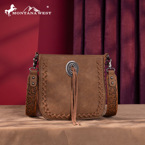 MW1329-8360 Montana West Tooled Collection Crossbody -Brown