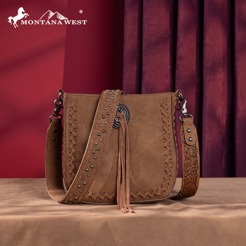 MW1329-8360 Montana West Tooled Collection Crossbody -Brown