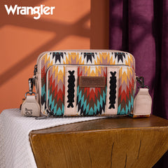 WG2211-3003  Wrangler Southwestern Pattern Dual Sided Print Crossbody Purse With Wallet Compartment - Tan