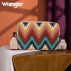 WG2211-3003  Wrangler Southwestern Pattern Dual Sided Print Crossbody Purse With Wallet Compartment - Tan