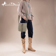 MW1329-8360 Montana West Tooled Collection Crossbody -Light Green