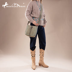 MW1329-8360 Montana West Tooled Collection Crossbody -Light Green