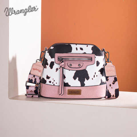 WG133-213  Wrangler Cow Print Crossbody  Bag  - Light Pink