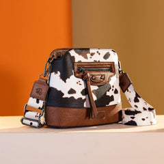 WG133-213  Wrangler Cow Print Crossbody  Bag  - Brown