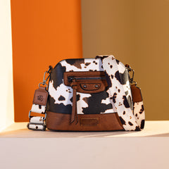 WG133-213  Wrangler Cow Print Crossbody  Bag  - Brown