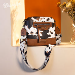 WG133-213  Wrangler Cow Print Crossbody  Bag  - Brown