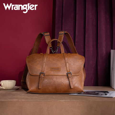 WG190-8319  Wrangler Top Handle Carry Satchel/Laptop Bag/Backpack/Crossbody -Brown