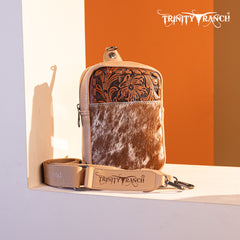 TR179-185 Trinity Ranch Genuine Hair-On Cowhide Tooled Sling Bag