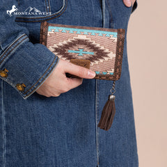 MW1316-W020  Montana West Tooled Aztec Denim Bi-Fold Wallet