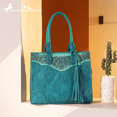 MW1273G-8250 Montana West Tooled  Concealed Carry Tote- Turquoise