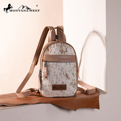 MWR-066 Montana West Genuine Hair-On Cowhide Convertible Sling Backpack -Tan