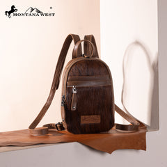 MWR-066 Montana West Genuine Hair-On Cowhide Convertible Sling Backpack -Coffee