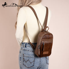 MWR-066 Montana West Genuine Hair-On Cowhide Convertible Sling Backpack -Coffee