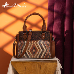 MW1308-8360  Montana West Tooled Aztec Collection Tote/Crossbody