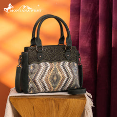 MW1308-9360  Montana West Tooled Aztec Collection Tote/Crossbody