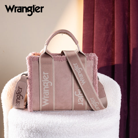 WG181-8120S  Wrangler Sherpa Small Canvas Tote/Crossbody - Pink