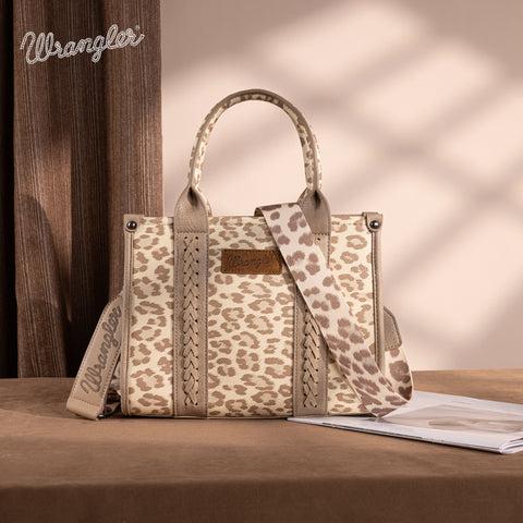 PRE-ORDER  WG133-81203S  Wrangler Leopard Print Concealed Carry Tote/Crossbody - Khaki(ONLINE ONLY)