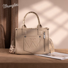 PRE-ORDER  WG133-81203S  Wrangler Leopard Print Concealed Carry Tote/Crossbody - Khaki(ONLINE ONLY)