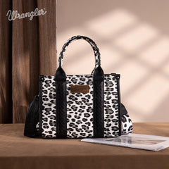 PRE-ORDER  WG133-81203S  Wrangler Leopard Print Concealed Carry Tote/Crossbody - Black(ONLINE ONLY)