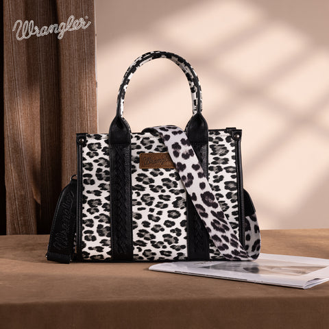 PRE-ORDER  WG133-81203S  Wrangler Leopard Print Concealed Carry Tote/Crossbody - Black(ONLINE ONLY)