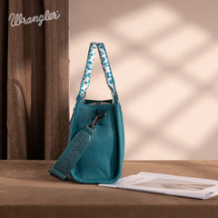 PRE-ORDER  WG133-81203S  Wrangler Leopard Print Concealed Carry Tote/Crossbody - Turquoise (ONLINE ONLY)