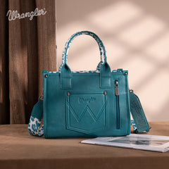 PRE-ORDER  WG133-81203S  Wrangler Leopard Print Concealed Carry Tote/Crossbody - Turquoise (ONLINE ONLY)