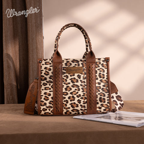 PRE-ORDER  WG133-81203S  Wrangler Leopard Print Concealed Carry Tote/Crossbody - Brown(ONLINE ONLY)