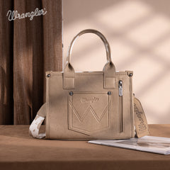 PRE-ORDER  WG133-81203S  Wrangler Cow Print Concealed Carry Tote/Crossbody - Tan (ONLINE ONLY)