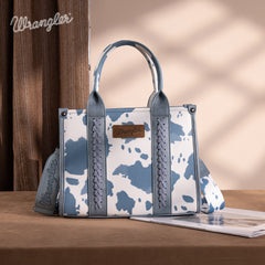 PRE-ORDER  WG133-81203S  Wrangler Cow Print Concealed Carry Tote/Crossbody - Blue (ONLINE ONLY)