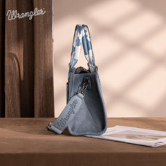 PRE-ORDER  WG133-81203S  Wrangler Cow Print Concealed Carry Tote/Crossbody - Blue (ONLINE ONLY)