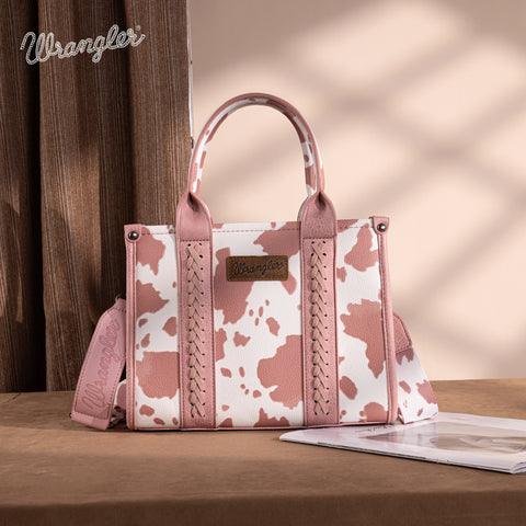 PRE-ORDER WG133-81203S  Wrangler Cow Print Concealed Carry Tote/Crossbody - Light Pink (ONLINE ONLY)