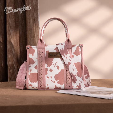 PRE-ORDER WG133-81203S  Wrangler Cow Print Concealed Carry Tote/Crossbody - Light Pink (ONLINE ONLY)