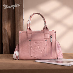 PRE-ORDER WG133-81203S  Wrangler Cow Print Concealed Carry Tote/Crossbody - Light Pink (ONLINE ONLY)