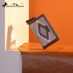 MW1316-W020  Montana West Tooled Aztec Denim Bi-Fold Wallet