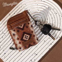 WG130-W005 Wrangler Southwestern Art Print Mini Zip Card Case  - Brown