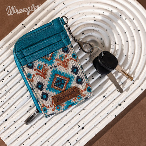 WG130-W005 Wrangler Southwestern Art Print Mini Zip Card Case  - Turquoise