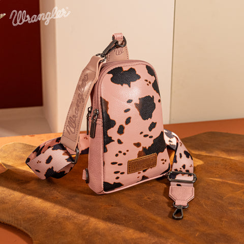 WG133-210  Wrangler Cow  Print Crossbody Sling Chest Bag  -Pink