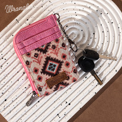 WG130-W005 Wrangler Southwestern Art Print Mini Zip Card Case  - Pink