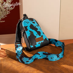 WG133-210  Wrangler Cow  Print Crossbody Sling Chest Bag  -Turquoise