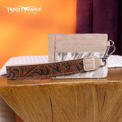 TR182-W008  Trinity Ranch Hair-On Cowhide Collection Key Ring Card Case - Tan