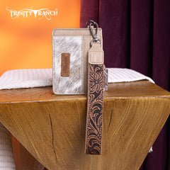 TR182-W008  Trinity Ranch Hair-On Cowhide Collection Key Ring Card Case - Tan