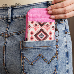 WG130-W005 Wrangler Southwestern Art Print Mini Zip Card Case  - Pink