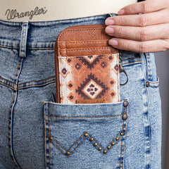 WG130-W005 Wrangler Southwestern Art Print Mini Zip Card Case  - Brown