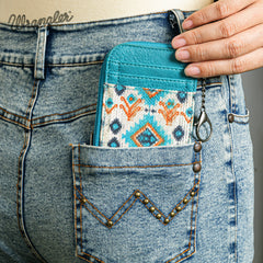 WG130-W005 Wrangler Southwestern Art Print Mini Zip Card Case  - Turquoise