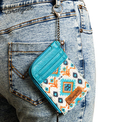 WG130-W005 Wrangler Southwestern Art Print Mini Zip Card Case  - Turquoise