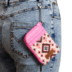 WG130-W005 Wrangler Southwestern Art Print Mini Zip Card Case  - Pink